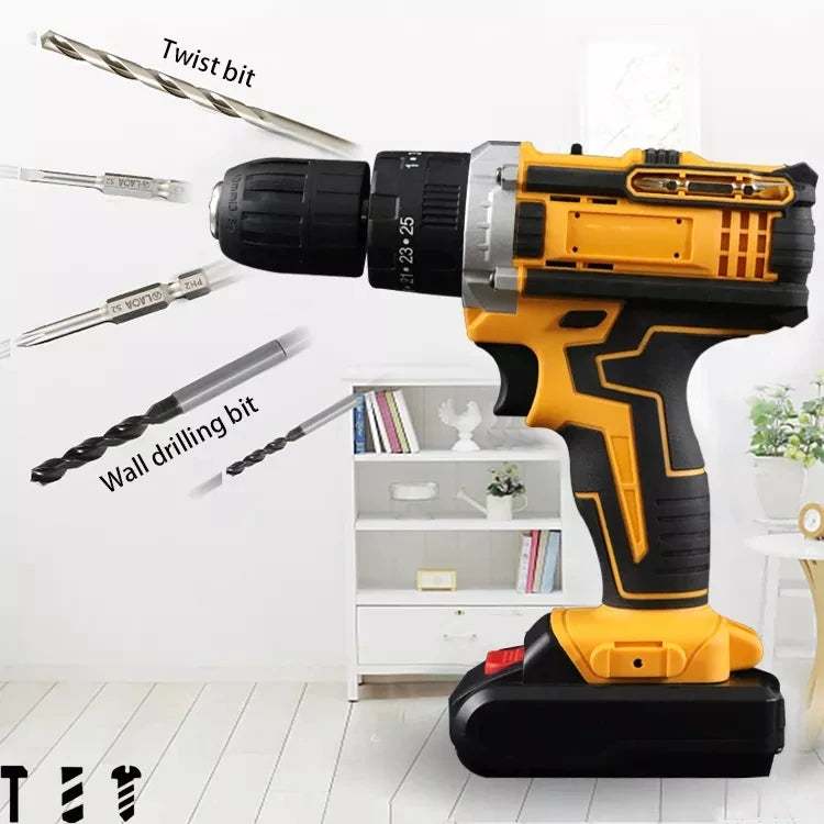Wiredless Impact Drill Screwdriver Rechargeable Battery Cordless Hammer Drill 25+3Torque Setting Electric Screwdriver Power Tool