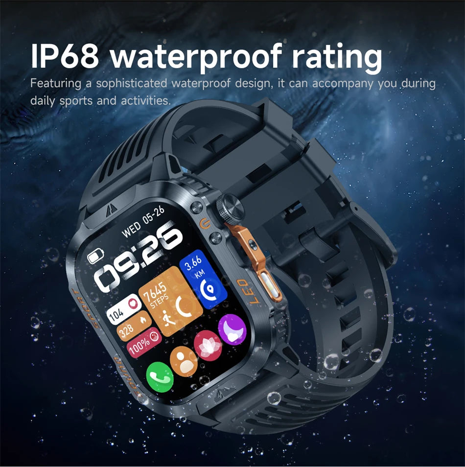 New 1200 mAh Battery Rugged Military Smartwatch Men 5ATM Waterproof Fitness Tracker Health Monitor 100+Sports Call Smart Watches