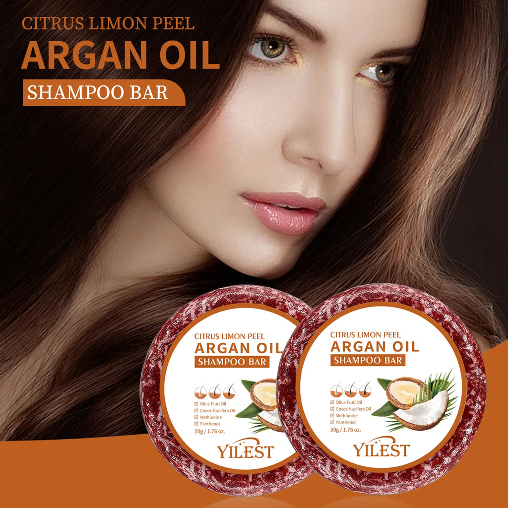 4 Pcs Argan Oil Shampoo Bar - Supports Hair Retention, Repairs Damaged Frizzy Hair, Gentle Scalp Moisturizing Treatment.