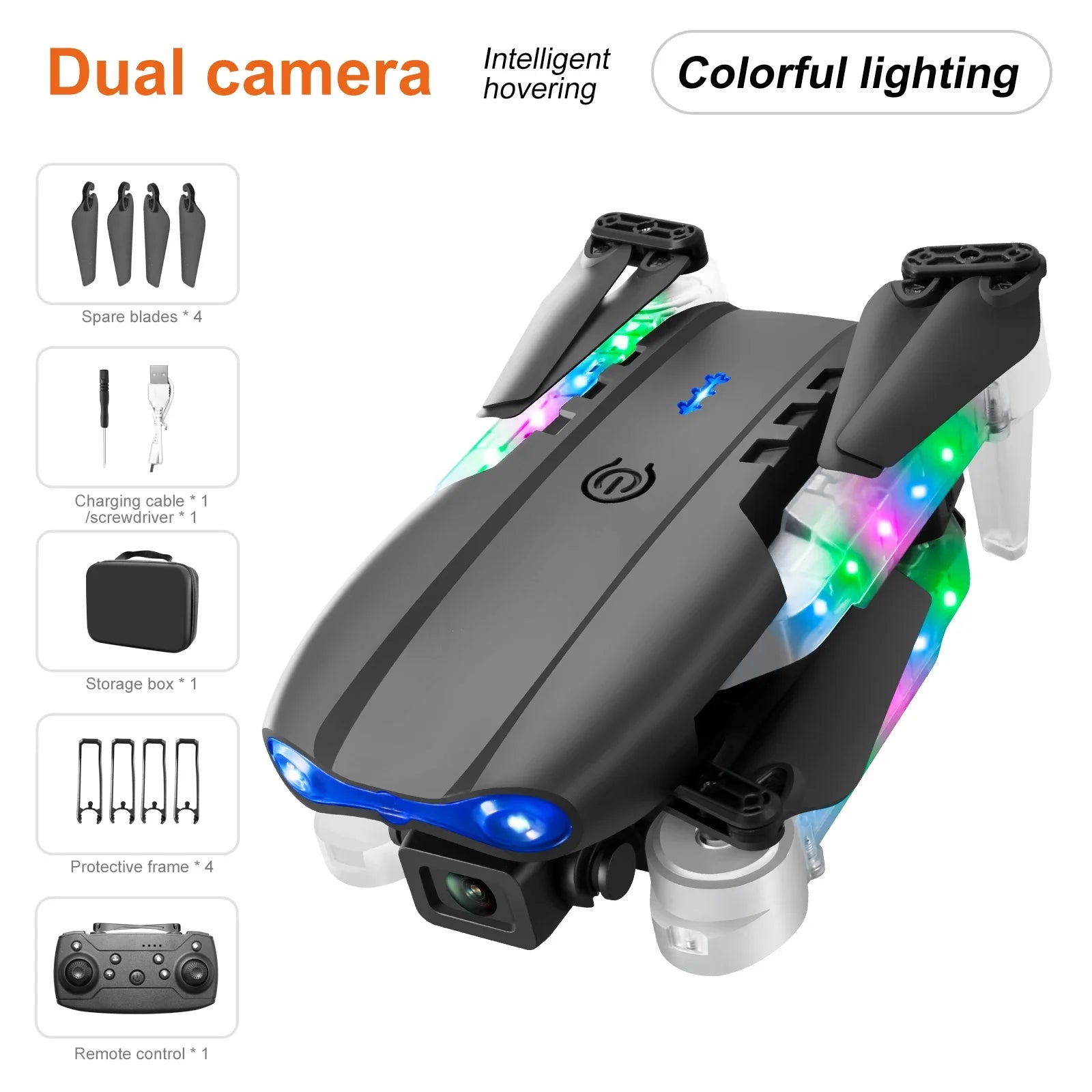4K Camera Drone - Foldable RC Quadcopter with Obstacle Avoidance E99D Black DualC 1B Tidesmit