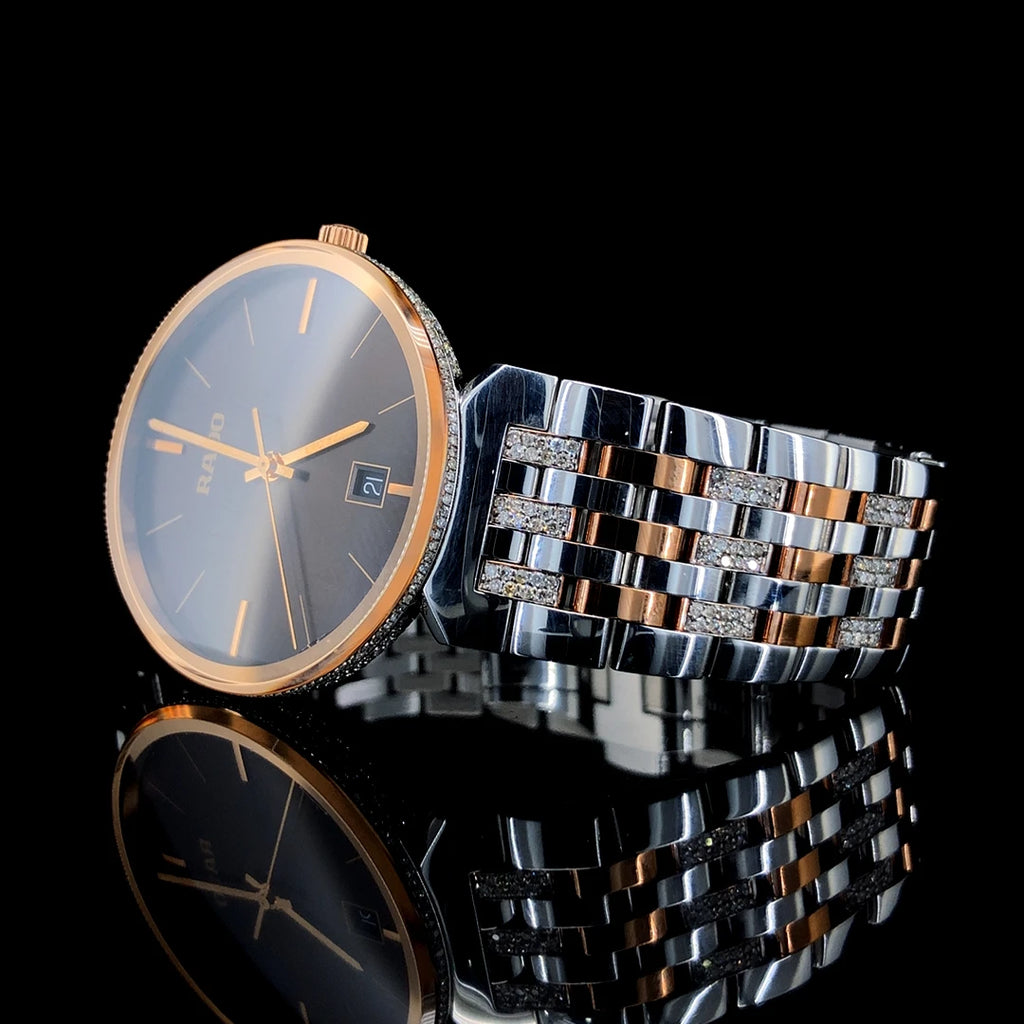 Branded Luxury Men's Rose Gold Mechanical Watch Stainless Steel Case 40mm Glass Dial Analog ETA Movement Diamond Bezel 20mm Band