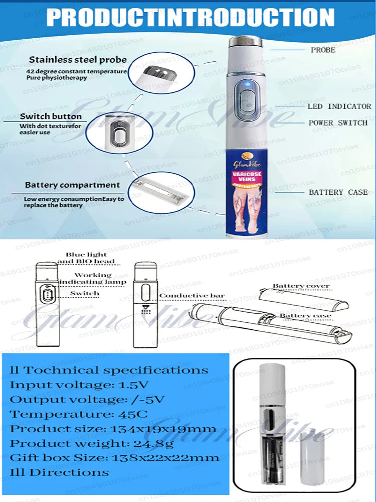 Blue Light Therapy Pen for Muscle Relief | Portable Wellness Tool Relaxation Treatment Tidesmit