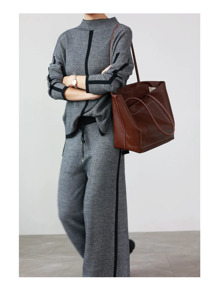 Women Large Capacity Genuine Leather Tote Soft Shoulder Bag