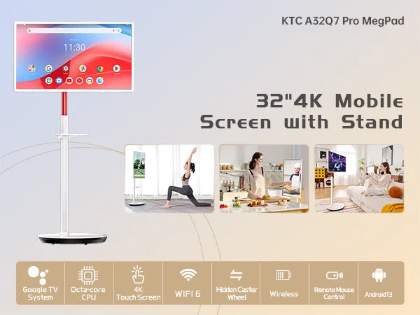 KTC 32 Inch MegPad 4K Touchscreen Smart Portable Monitor with Android 13 Google EDLA-Certified, 9500mAh Built-in Battery