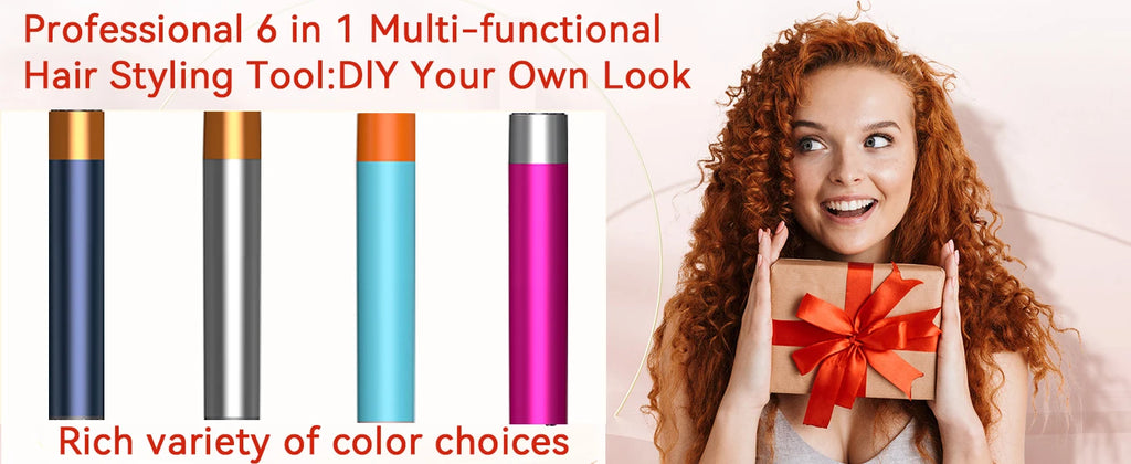 SenCiciMen 6-in-1 multi hair styler set in various colors featuring curling barrels and professional drying attachments.