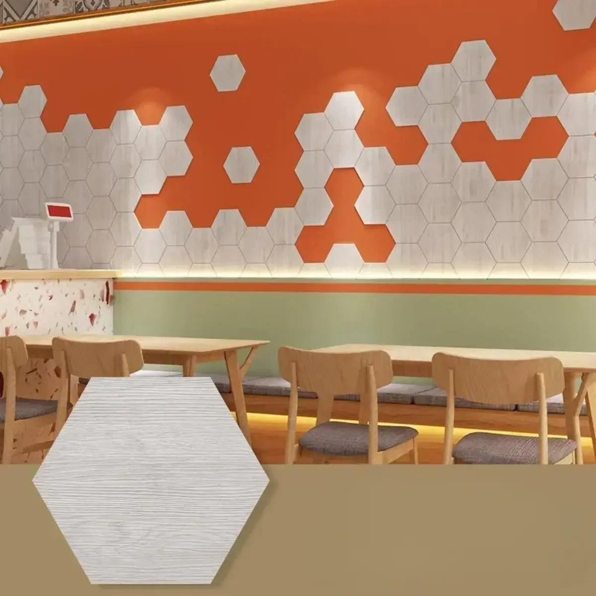 Hexagon Wood Grain Peel and Stick Floor Tiles Self Adhesive Waterproof Vinyl Wall Tile for Kitchen Bathroom Living Room Bedroom