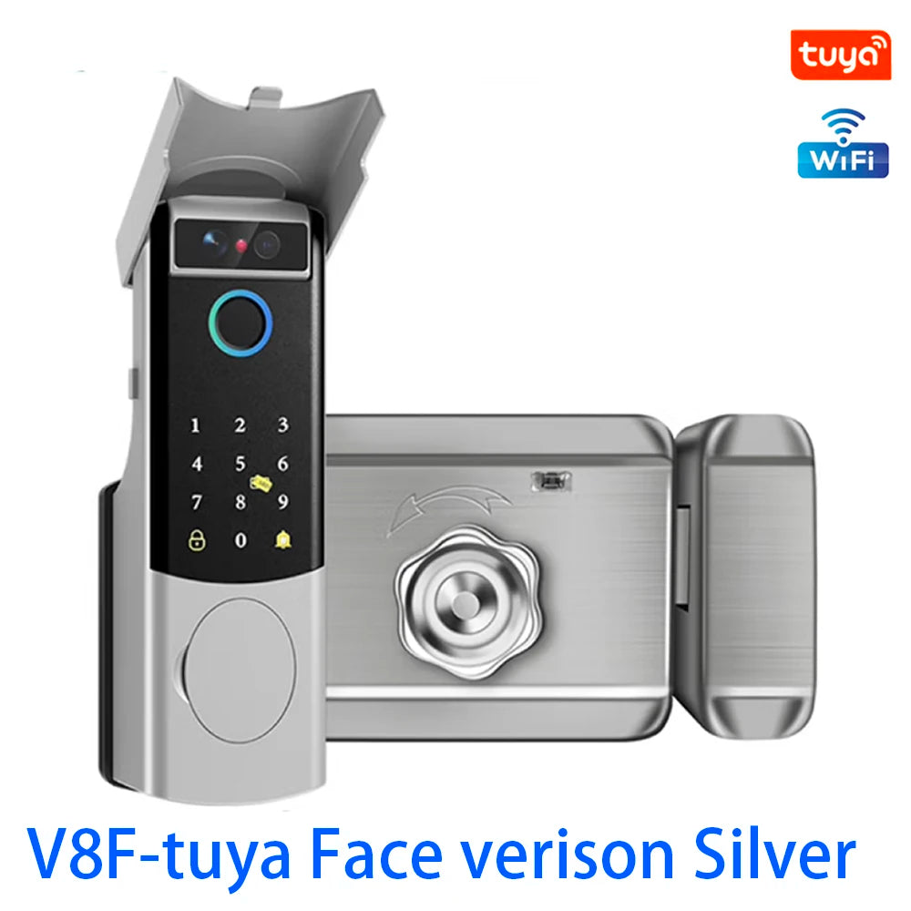 Waterproof  Support Tuya App Wifi Lock 3D Face Recognition Digital Code Keyless App Fingerprint Lock With Rechargeable Battery