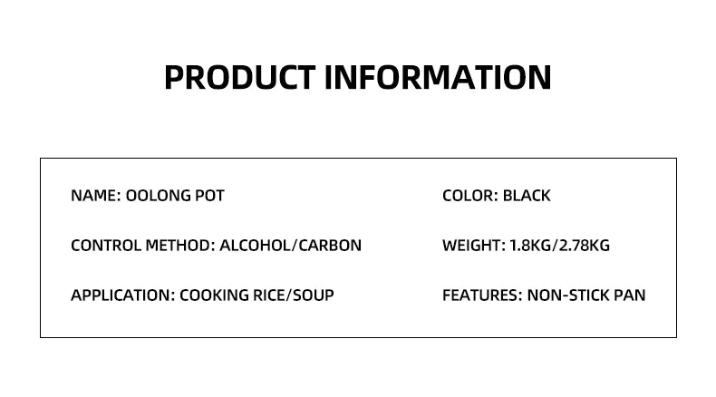 Product information card for a black oolong pot multi-cooker
