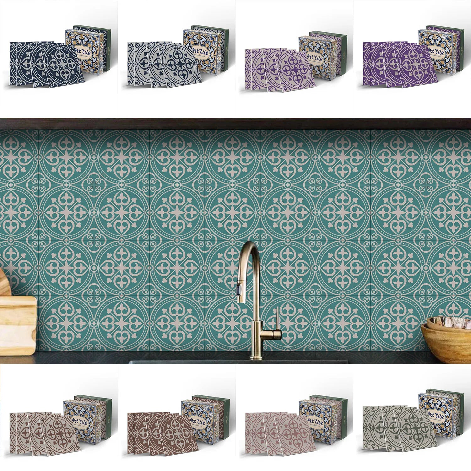 15x15cm Moroccan Style Peel and Stick Tile Stickers, Self Adhesive Waterproof Wall Decor for Kitchen Bathroom (ART Series)