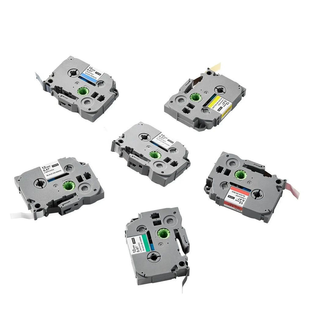 Waterproof thermal label tape cartridge set, gray housing with green ribbon spool