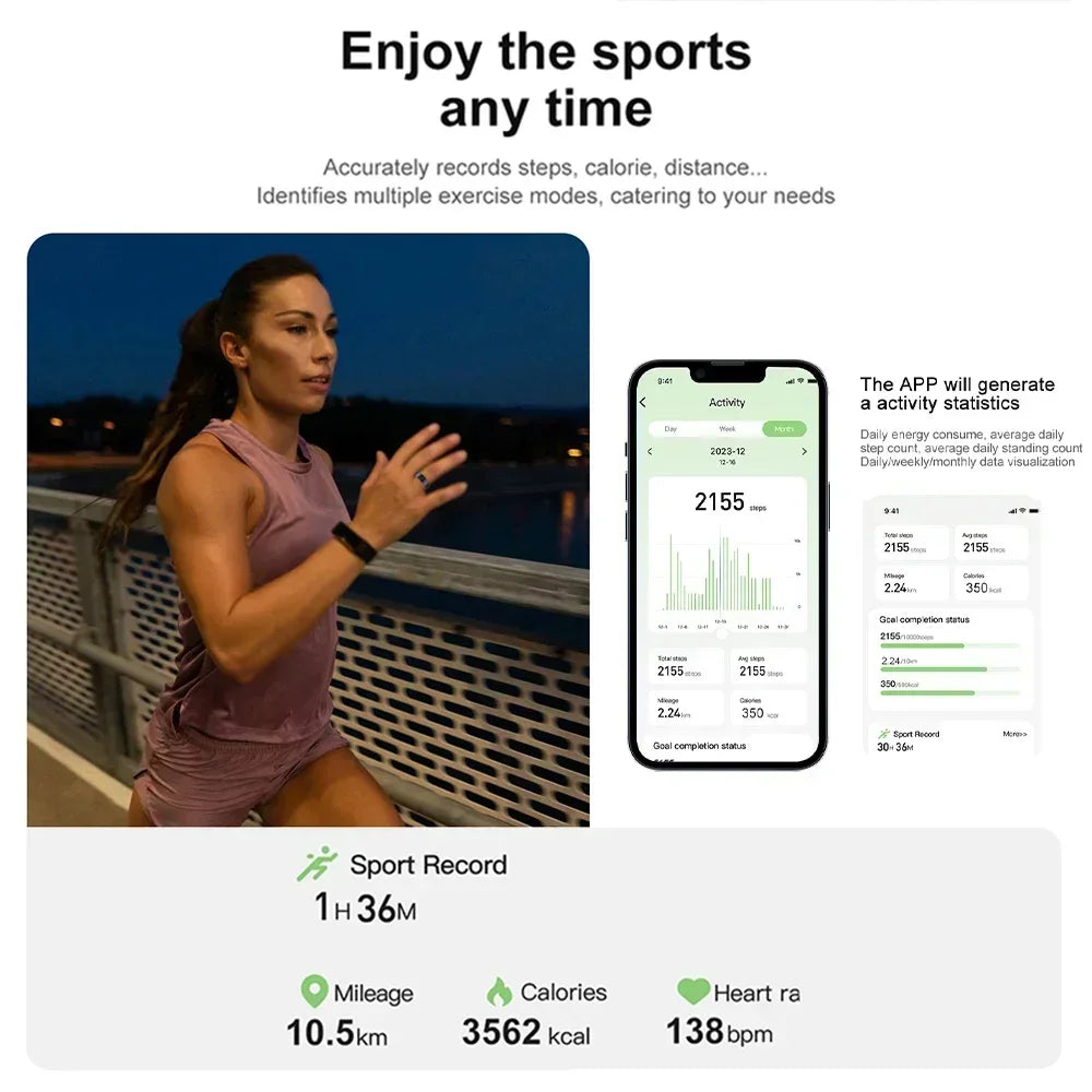New Health Tracker Smart Ring, Heart Rate Blood Oxygen Monitoring Multi-sport Modes IP68 Waterproof for Men Women Sleep Fitness