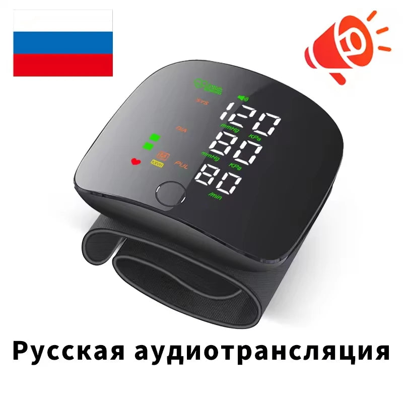 Voice Portable LED Wrist Blood Pressure Monitor Portable Rechargeable Digital Tonometer Sphygmomanometer BP Monitor