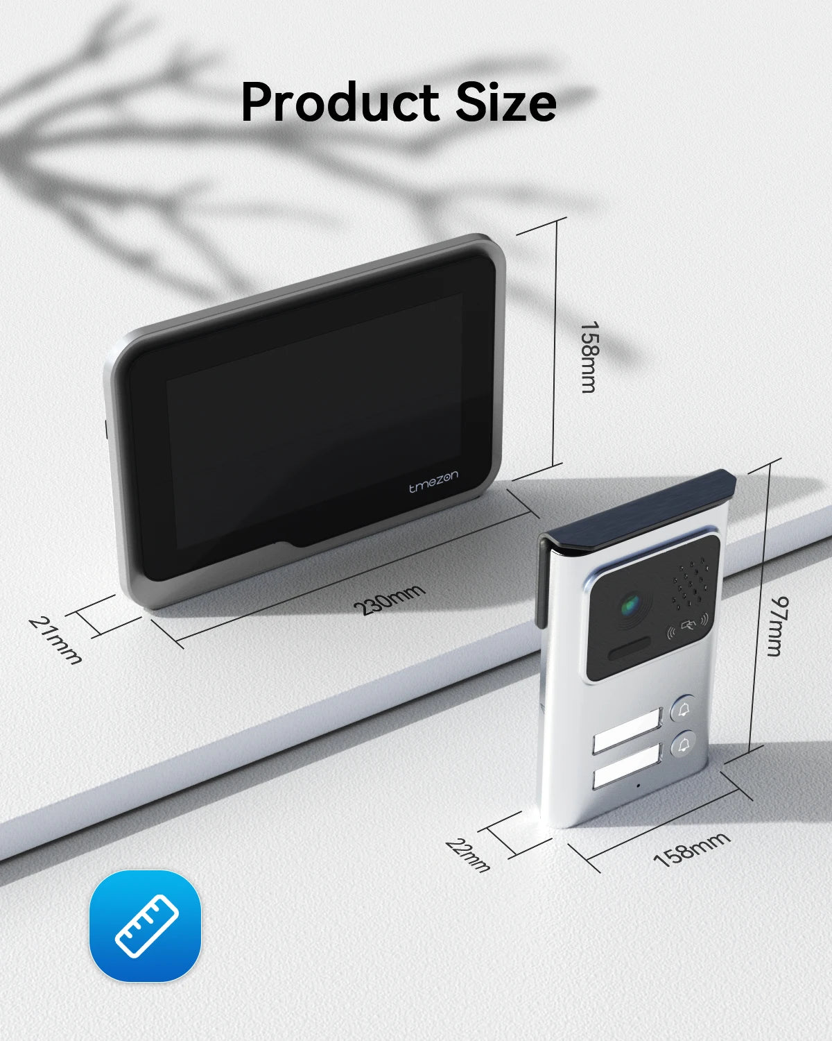 TMEZON 730 2 Wire 7 Inch Tuya App 1080P Wifi Smart Video DoorPhone Intercom System with Wired Doorbell APP/Password/Card Swipe TouchScreen