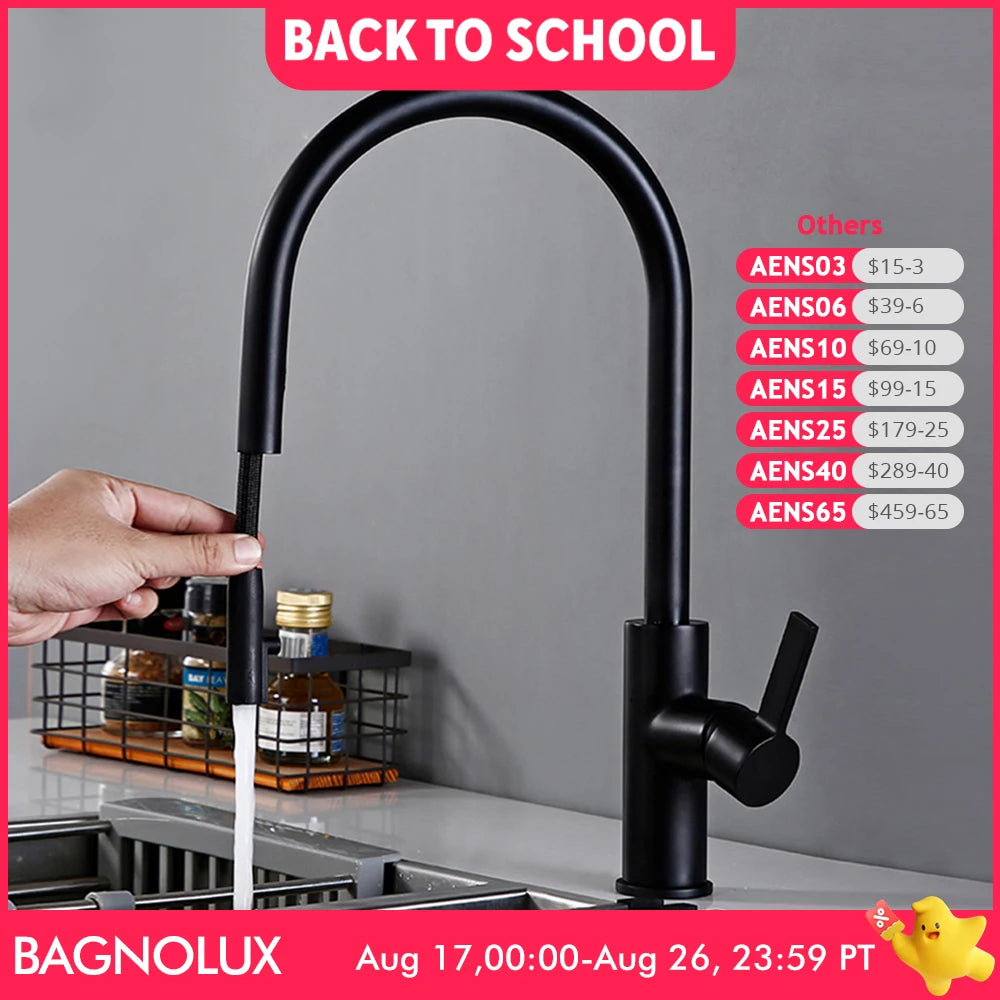Bagnolux Black Gold Brass Rotation Holder Single Hole Deck Mounted Cold and Hot Water Mixer Pull-Out Sprayer Kitchen Sink Faucet