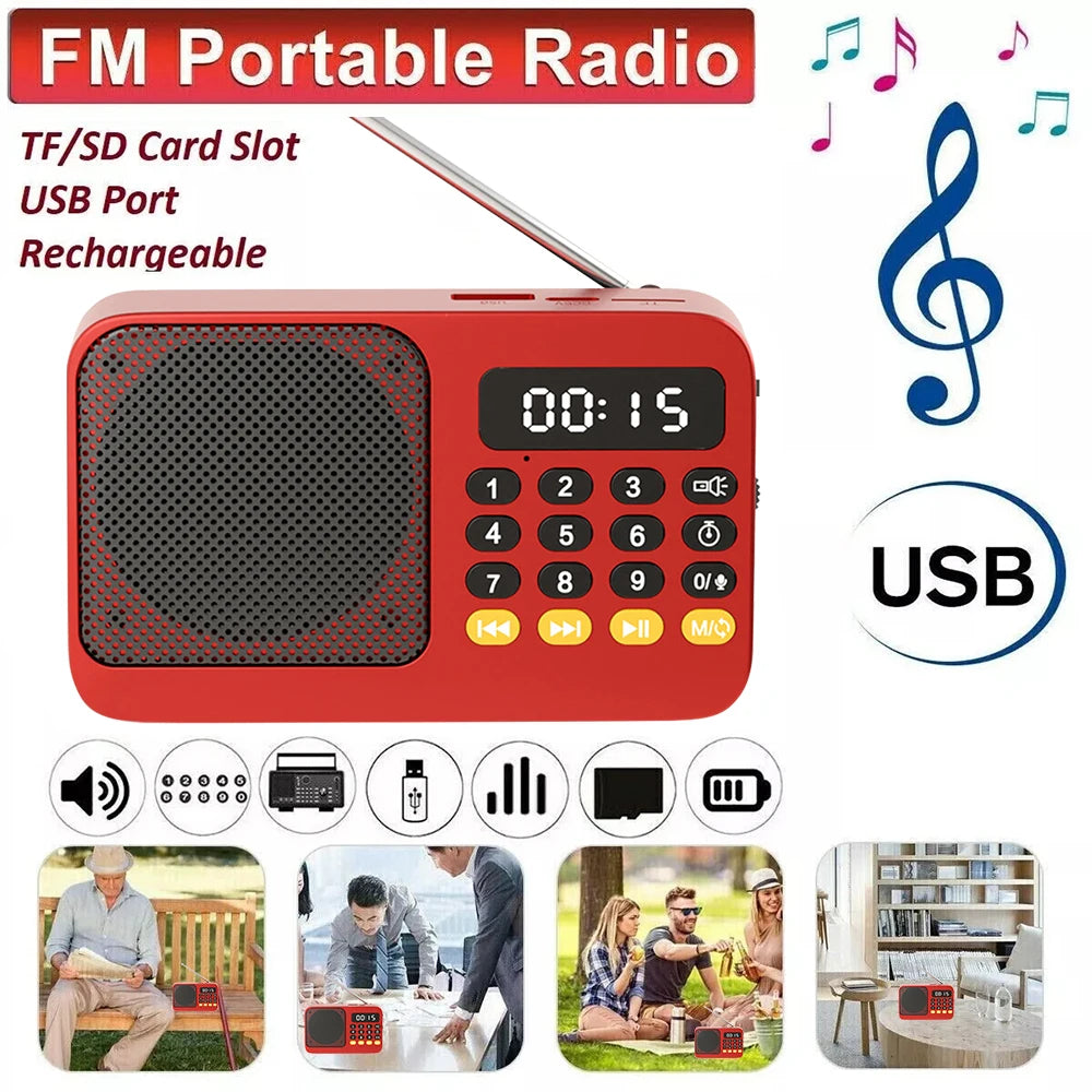 FM Radio Portable Speaker Bluetooth 5.0 with LED Light Support Recording TF Card USB Play Wireless Speaker Radio FM Receiver