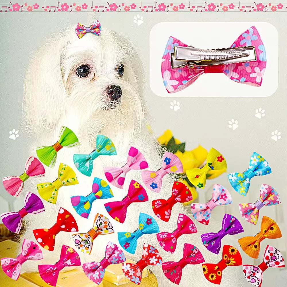 Colorful floral pet hair bows and clips for small dogs, perfect for grooming and styling your pup's coat.