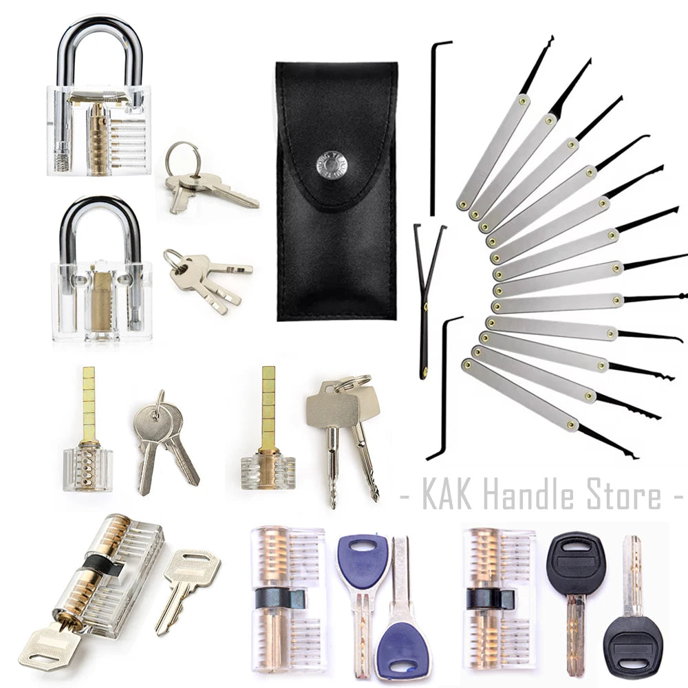 15-31pcs Lock Picking Set Transparent Locksmith Tools Multifunctional Training Lock Set Padlock Steel Hand Tools Hardware Tools