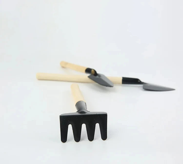 3 Pcs Plant Potted Bonsai Tool Gardening Kit Shovel Flower Pot Mini Spade Rake Wooden Handle Balcony Planting Tools