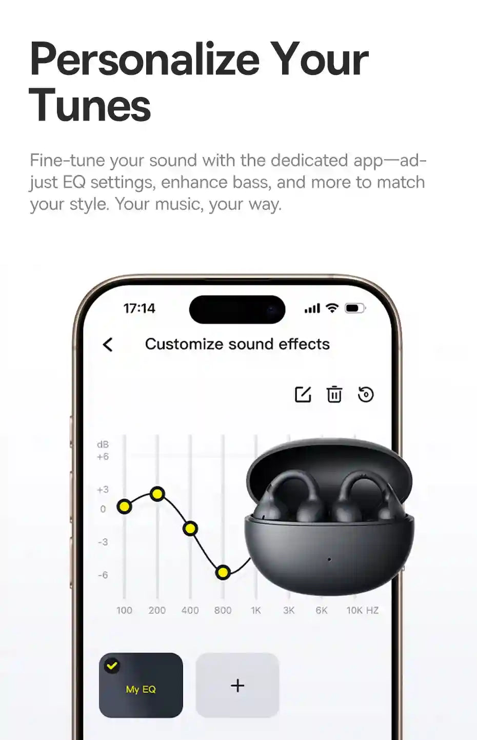 Wireless Earbuds Open-Ear Sports Clip-On - Bluetooth 5.3 Low Latency Black Tidesmit