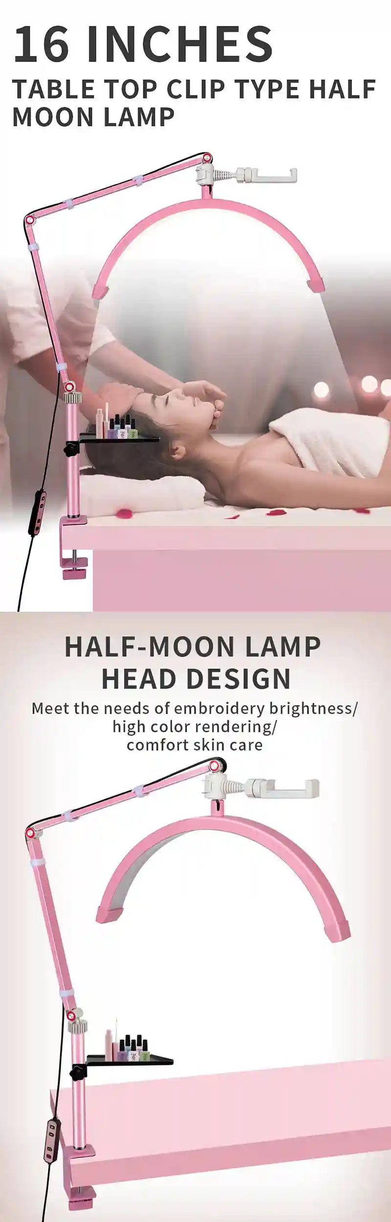 Half-Moon LED Beauty Light - Adjustable Table Lamp for Lash Artists Tidesmit