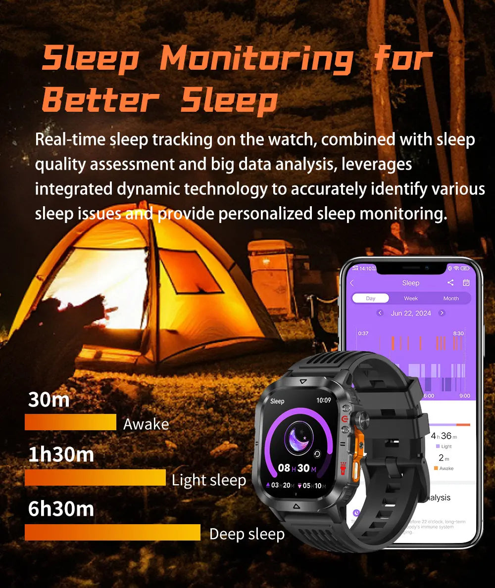 New 1000 MAh Battery Military Smartwatch 2.01" AMOLED Screen 5ATM Waterproof Fitness Tracker Sports Smart Watch For Android iOS