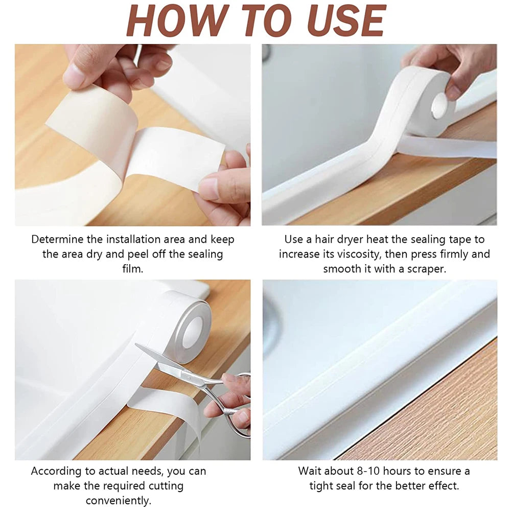 Bathroom Sealing Tape Self-adhesive Oil-Proof Kitchen Sink Caulk Seal Strip PVC Waterproof Shower Wall Sticker for Toilet Corner