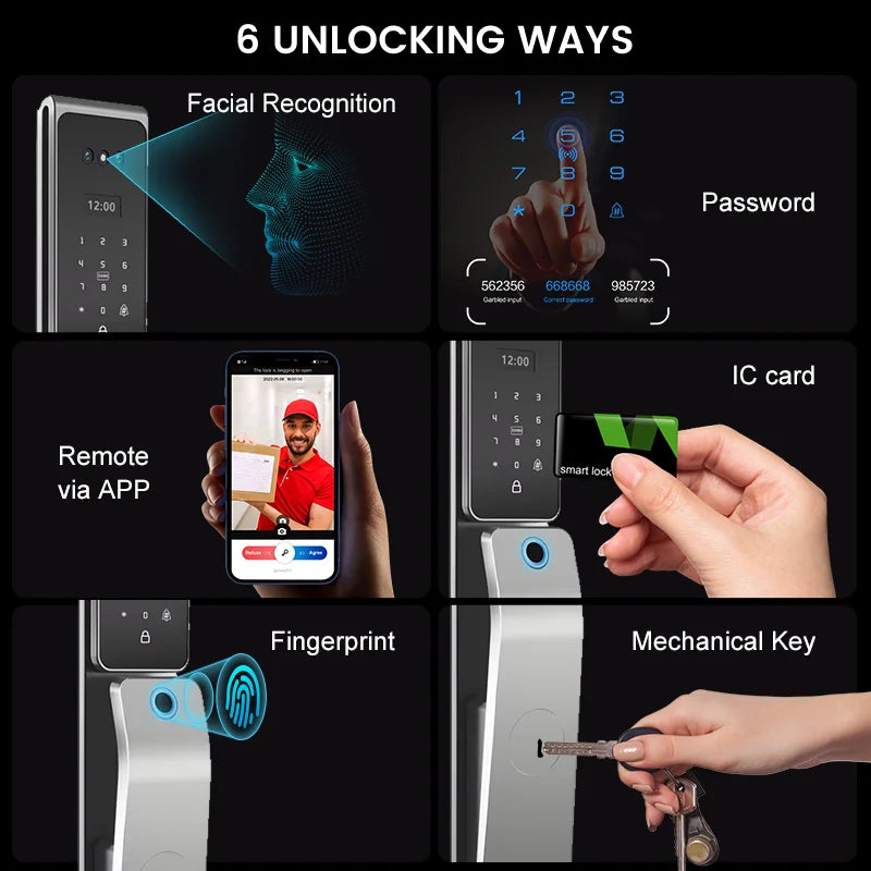 Waterproof  Smart Door Alexa Lock Israel 6590 Mortise Hebrew Tuya Smart Life APP Face Digital Door Lock With Camera