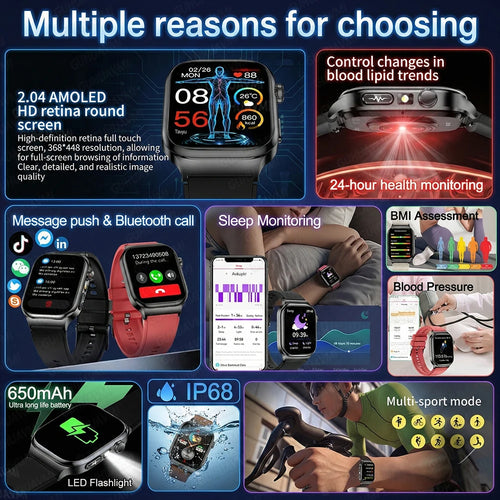 Smartwatch with health metrics screen shown on wrist and phone app.
