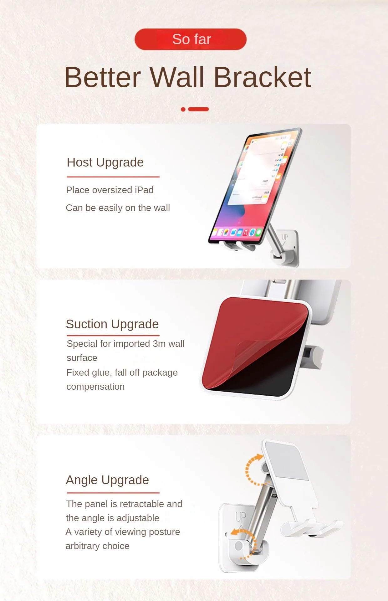 Wall Sticker Mount Tablet Stand Stretchable Arm Cell Phone Wall Holder Adjustable Wall Stand for IPad IPhone 4-12inch Universal