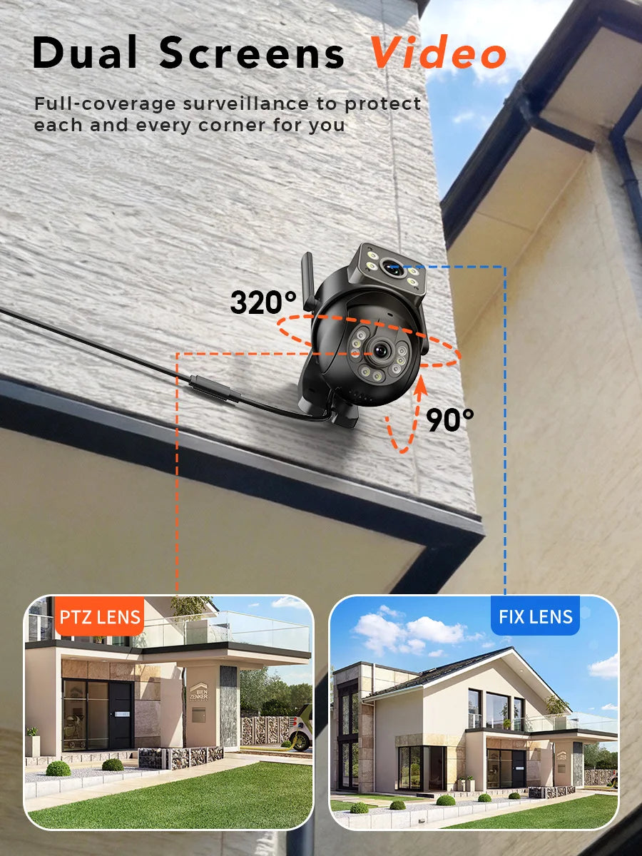 BESDER 5K 10MP PTZ Wifi Camera AI Auto Tracking 5G Dual Band Outdoor Dual Lens 8MP 4K CCTV Security IP Camera Wifi6 Cam Audio