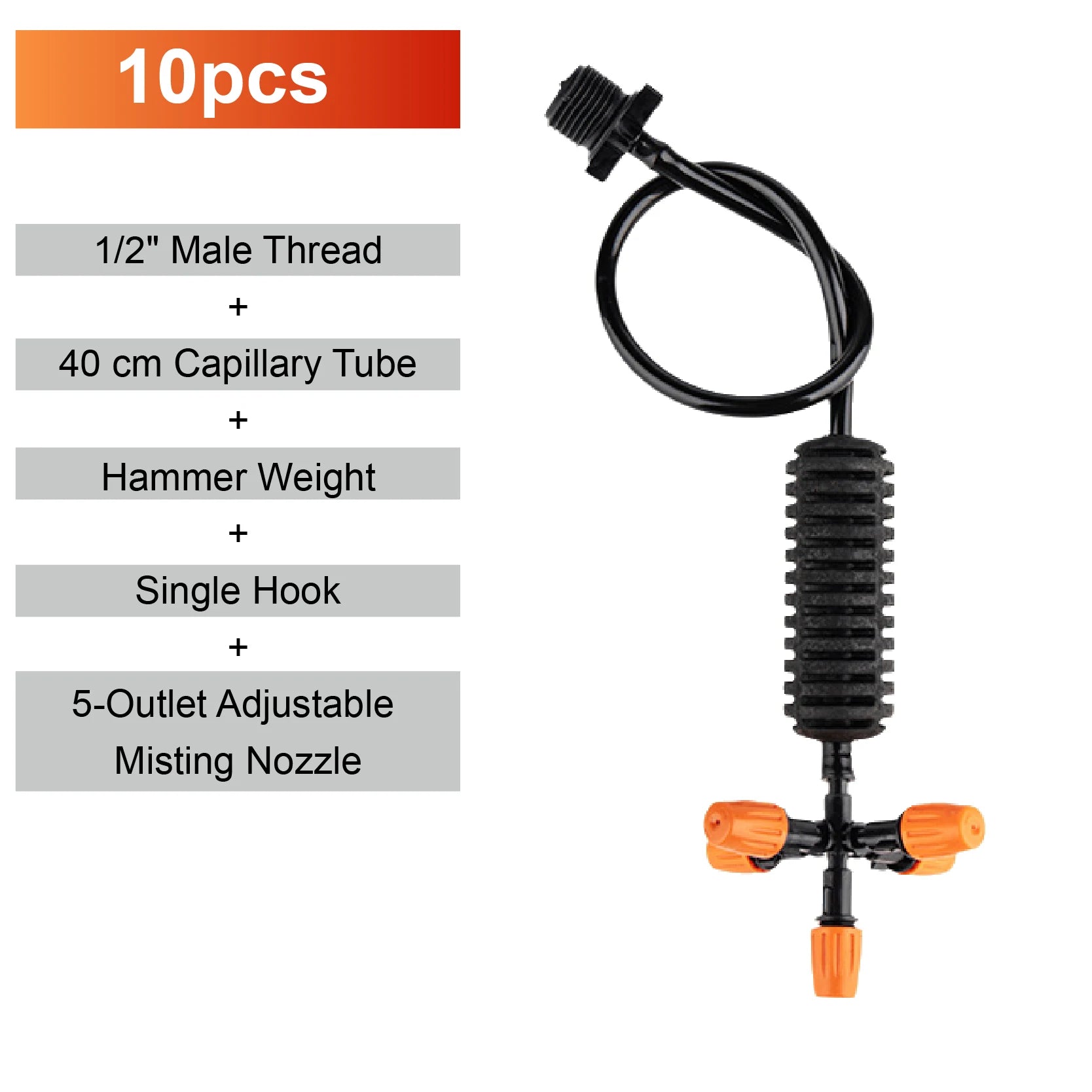 Hanging adjustable misting micro sprinkler with black tube and 5-outlet nozzle head
