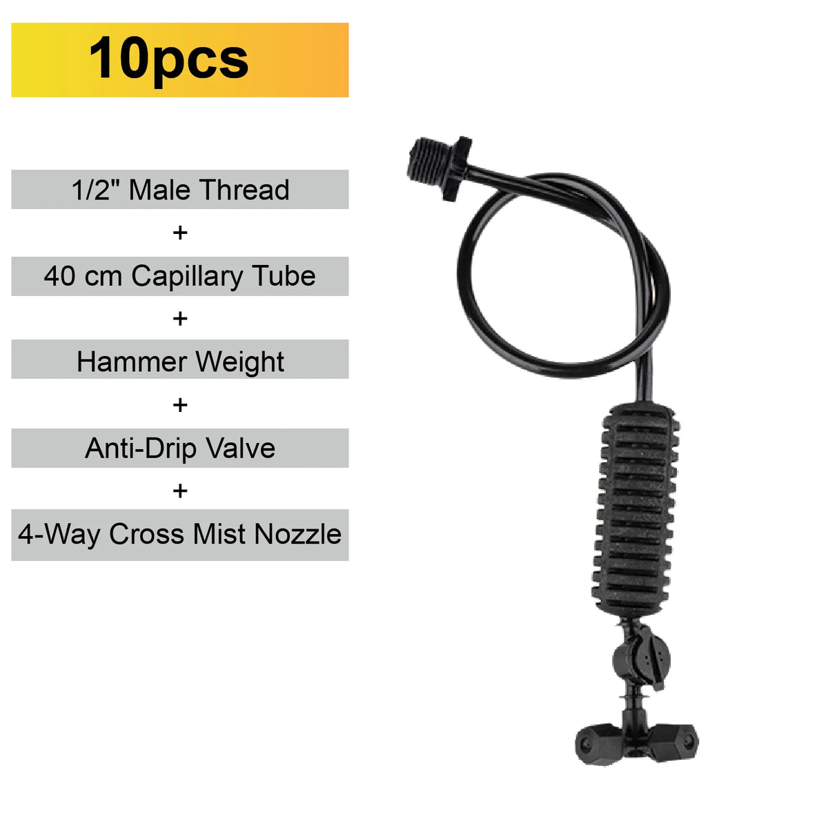 Inverted 4-outlet micro sprinkler with misting nozzle and hanging capillary tube