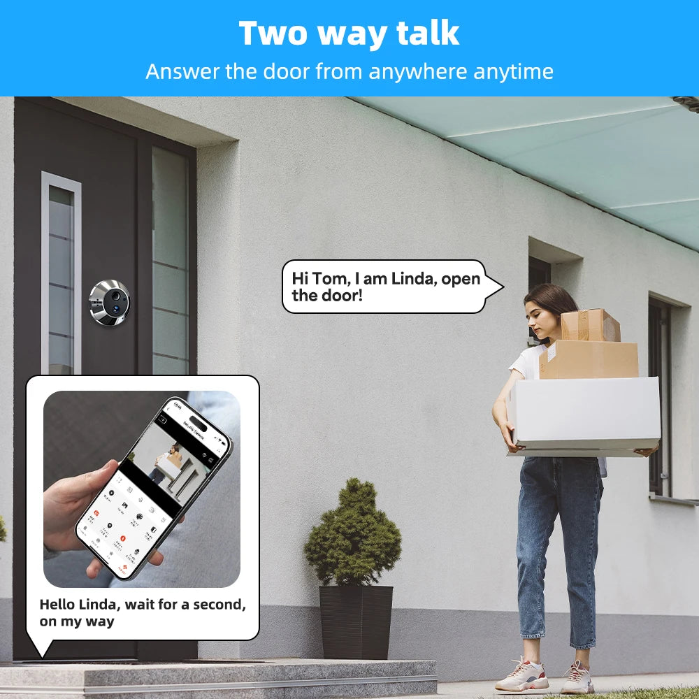 Battery Powered MINI Two Way Talk Tuya SmartLife APP 3MP Wide View 2.4G WiFi 940NM Infrared Digital Door Peephole Eye PIR Camera
