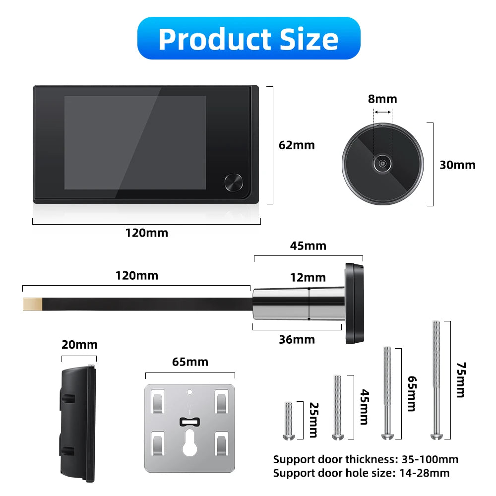 Elecpow 3.5 inch Peephole Video Doorbell Camera 120 Degree Angle Peephole Viewer Smart Home Outdoor Cat Eye Visual Doorbell
