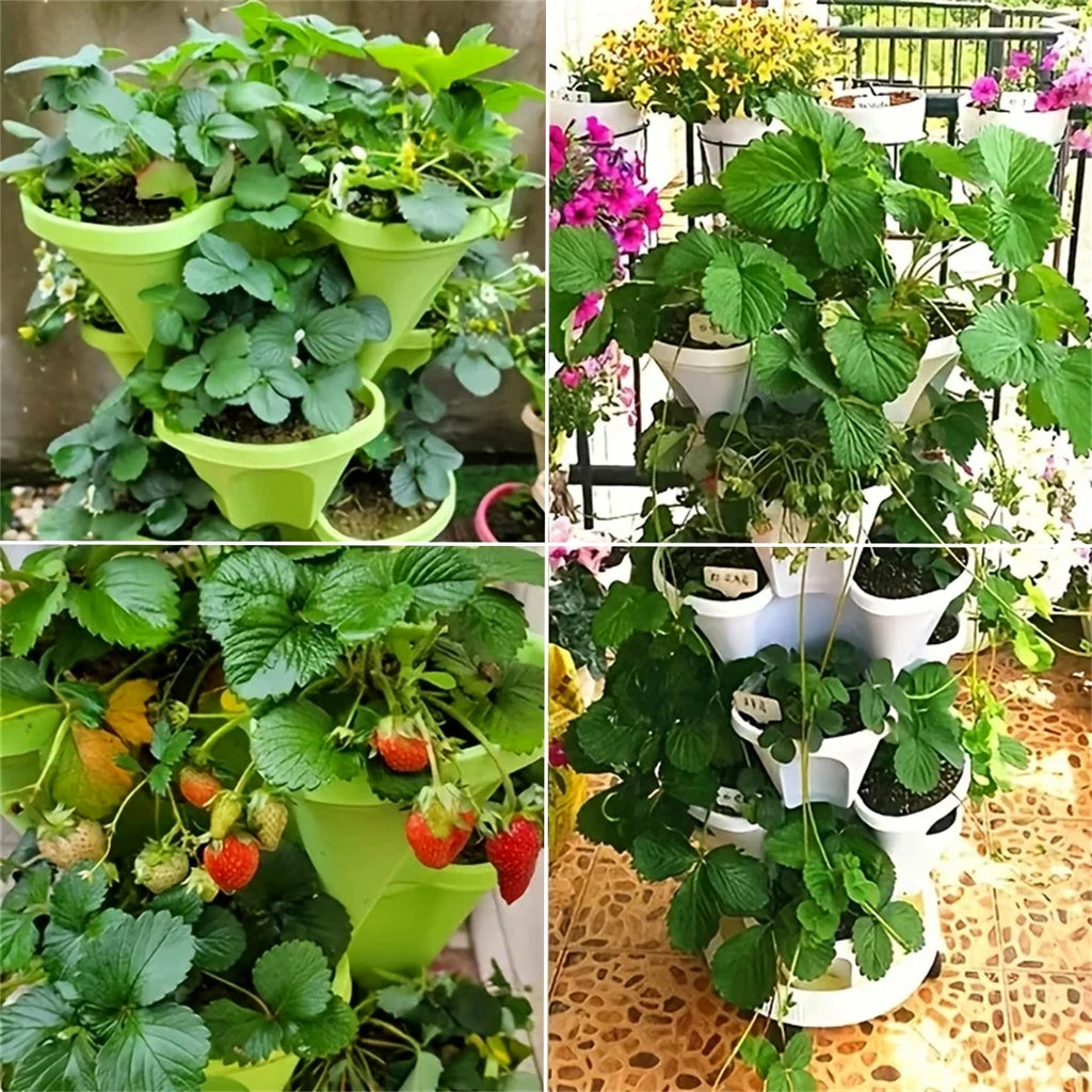 Multi-Color Stackable Flower Pot Movable 3-Petal 4-Petal Strawberry Herbs Vertical Pot Three-Dimensional Planting Container 2Pcs