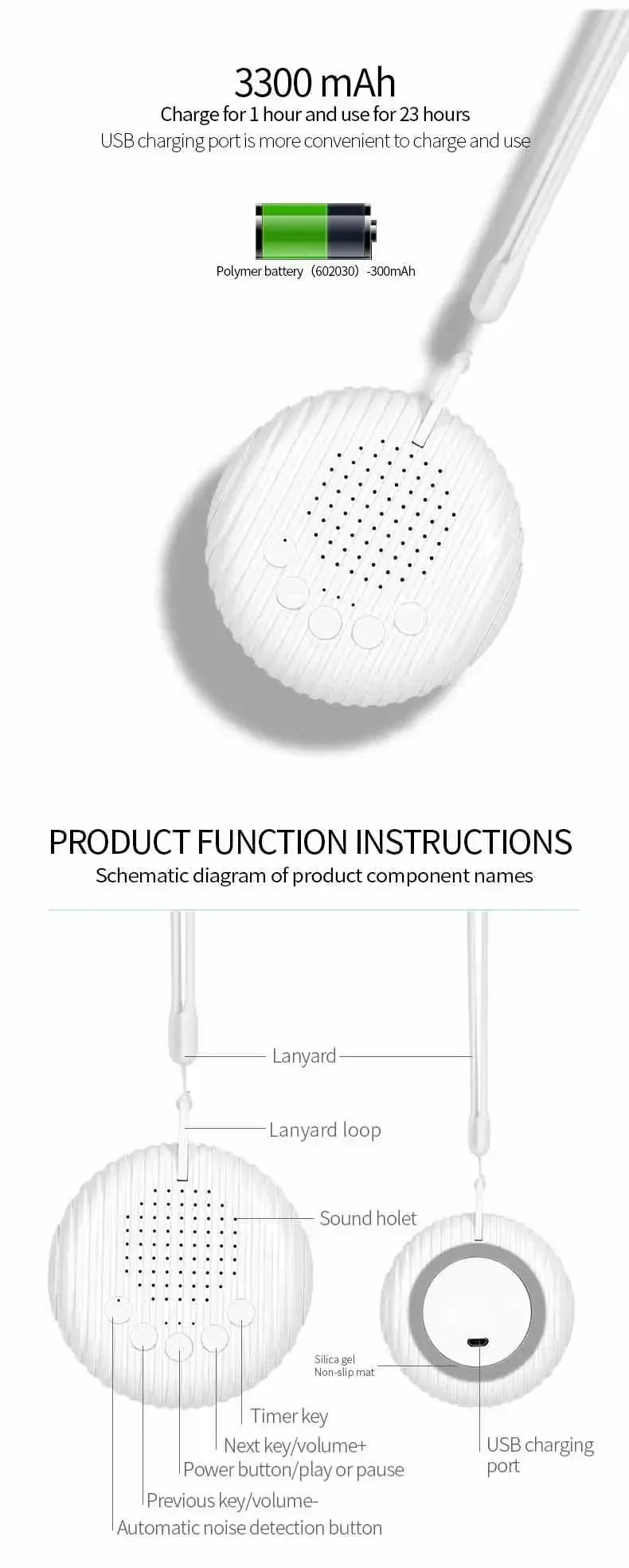Baby White Noise Machine 10 Soothing Sounds Volume Adjustable Portable Baby Sleep Machine Built-in Rechargeable Battery USB Hot