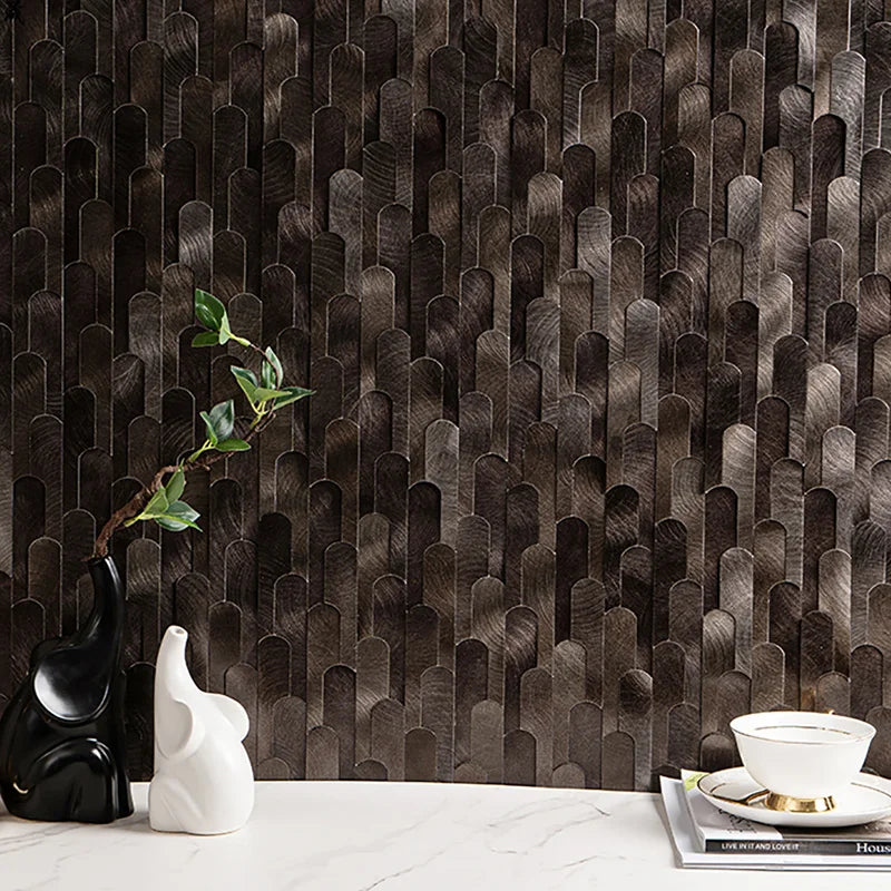 Long Strip 3D Metal Mosaic Tile Peel and Stick Self Adhesive Wall Sticker for Coffee Bar Bathroom Backsplash Wall Decor