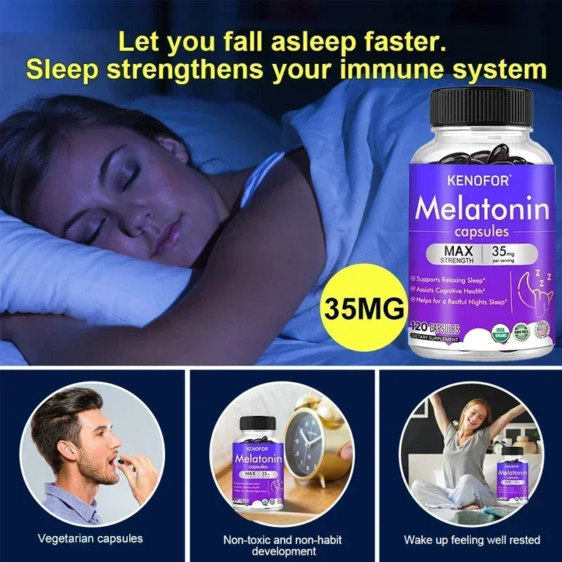 Kenofor Melatonin 35mg Maximum Strength Supplement, 100% Non-Toxic Adult Sleep Supplement, Deep Sleep, Stress Relief