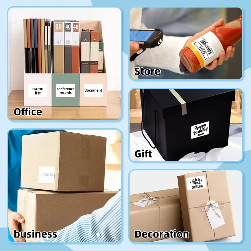 White rectangular label stickers for office, shipping, and gift packaging on parcels