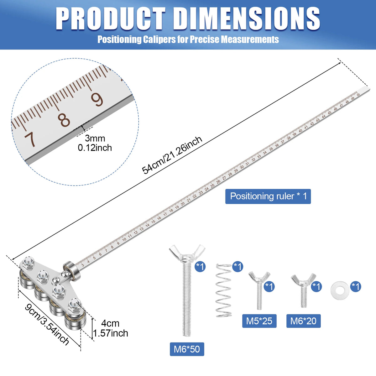 Stainless steel adjustable saw guide rail with ruler markings and mounting clamps