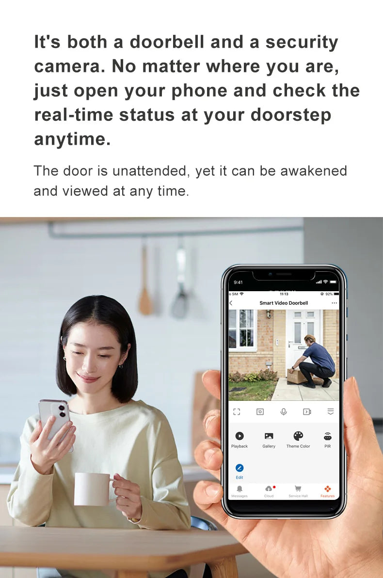 Tuya 1080P HD Wireless WiFi Video Doorbell Smart Home Security Camera Two Way Audio Night Vision Motion Detection IP65Waterproof