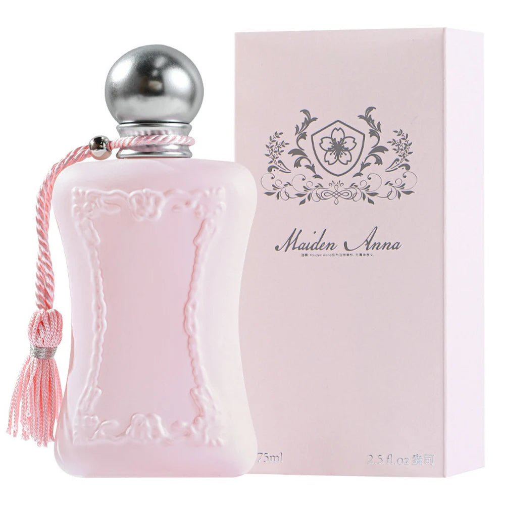 Maiden Anna 75ml EDP: Luxury floral perfume for women in a pink ornate glass bottle with silver tassel.