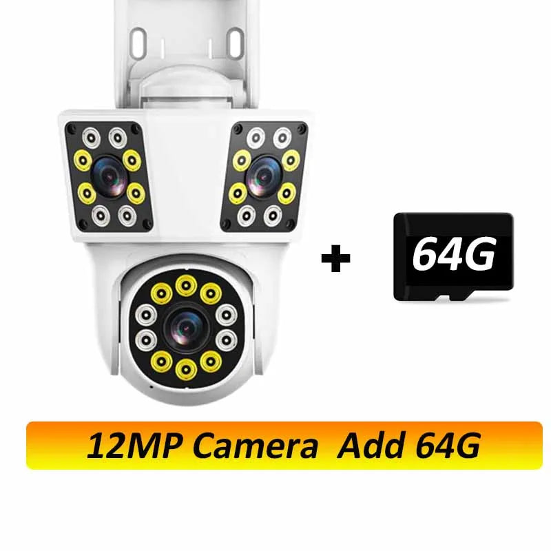 6K 12MP WiFi Outdoor Camera 3 Lens 3 SCREENS Ai Motion Tracking  PTZ 4K Video Camera Security surveillance Camera IPC360 Home
