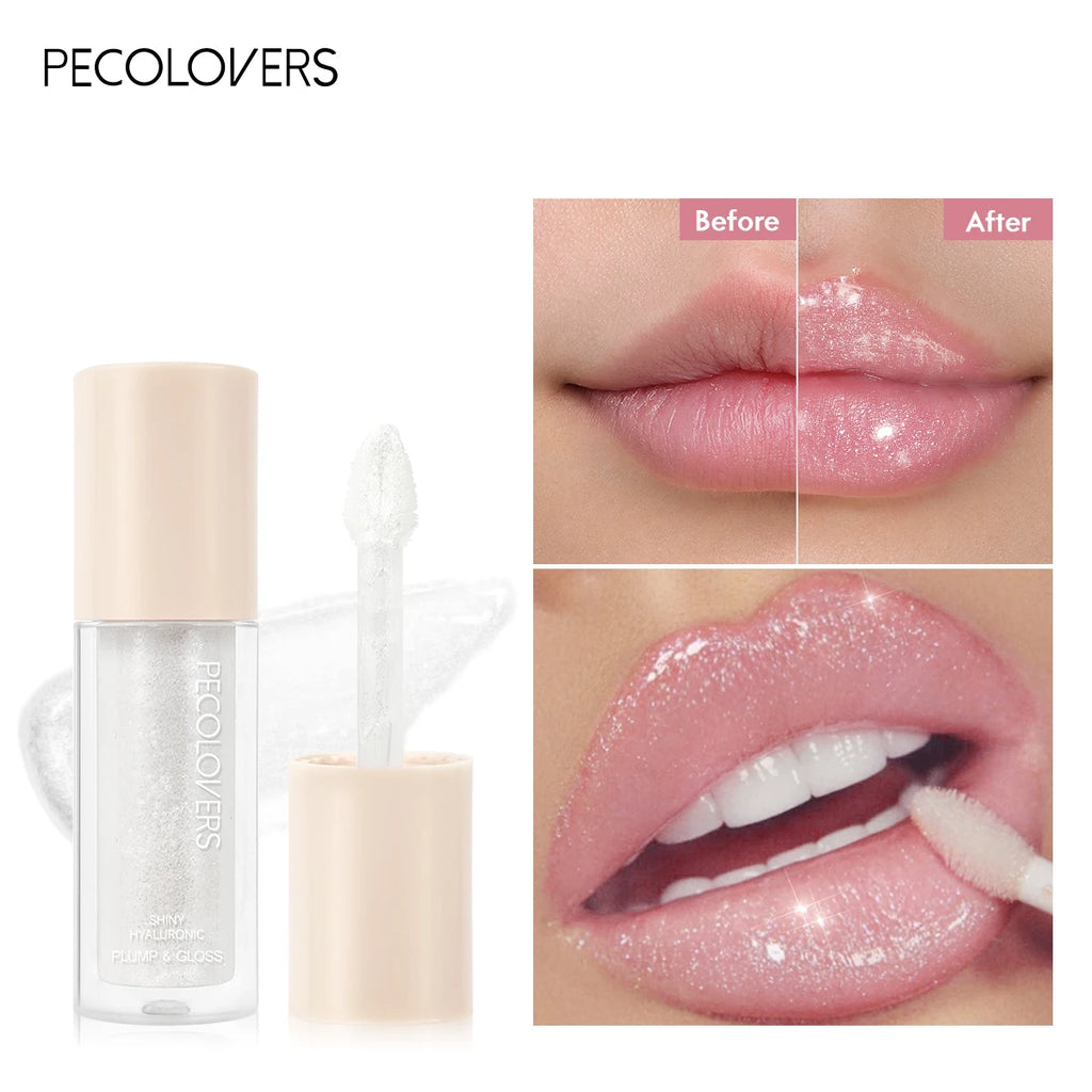 PECOLOVERS glitter plumping lip gloss with shiny, moisturizing, long-lasting mirror-finish formula.