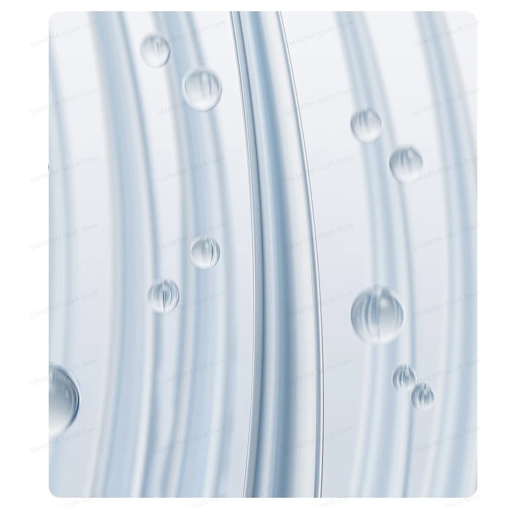 MIJIA high-speed hair dryer concept art: water droplets on a sleek, glossy surface illustrating powerful ionic airflow.