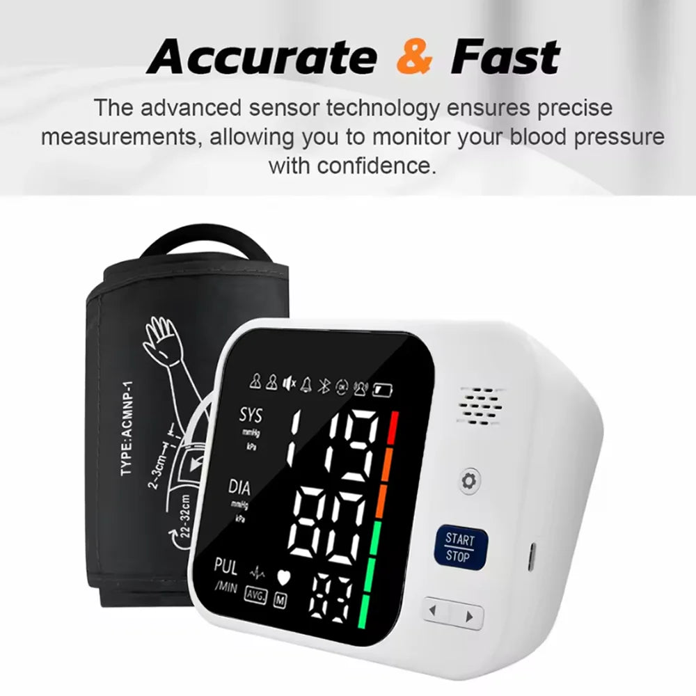 Automatic Digital Blood Pressure Monitor Upper Arm with Arrhythmia Detection 36cm Adjustable Cuff LED Display Health Tonometer