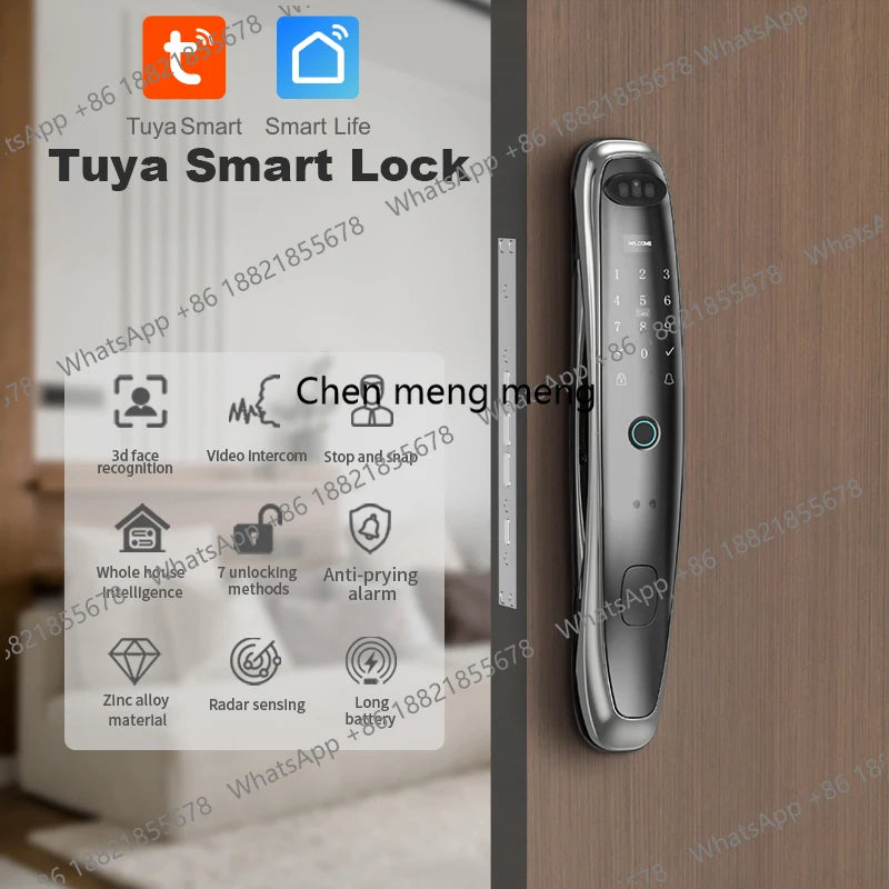 WiFi Camera Smart Lock 3D Face Recognition Digital Fingerprint Electronic Tuya Smart Door Lock APP/Key/Card