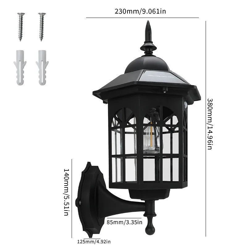 Outdoor Solar Wall Light for Courtyard, Corridor & Passageway - Motion Sensor, European Retro Style, Waterproof