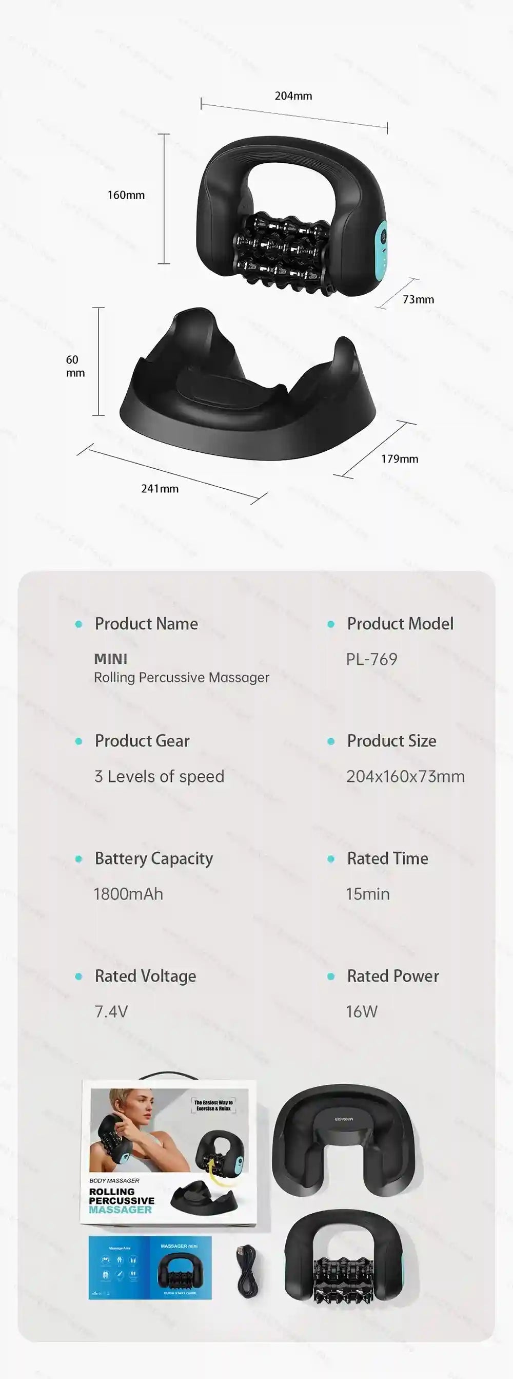 Electric Massager for Muscle Recovery | 3-Speed Portable Tool | Tidesmit Massage Roller Tidesmit