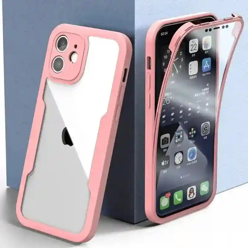 iPhone 16 Pro Full Body Shockproof Clear Case with Screen Protector Pink Case & Screen Protector Tidesmit